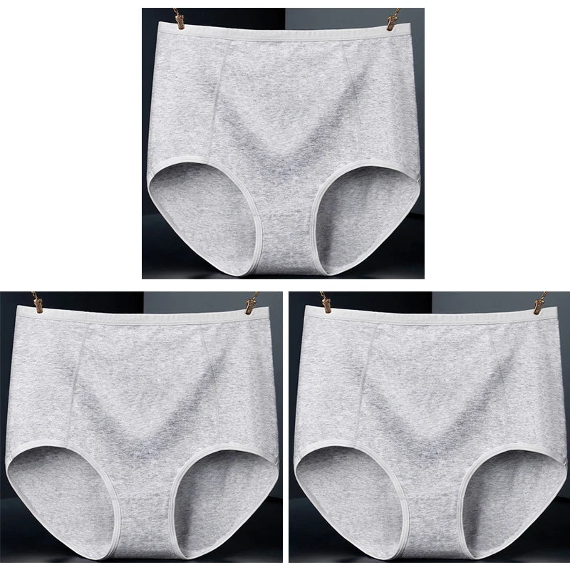 3pcs Pure Cotton Brief Female Solid Panties Girls High Waist Comfort Underpants Lady Plus Size Underwear Women Ventilate Pantys