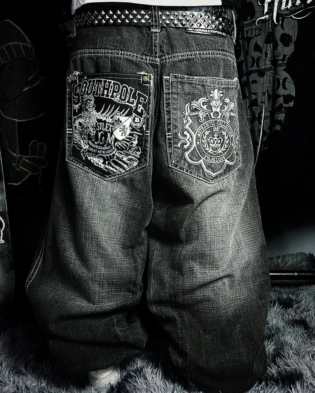 Y2K New Retro Centipede Embroidery Pattern Washed Oversized Wide-Leg Pants Street Gothic Harajuku Floor Pants For Men and Women