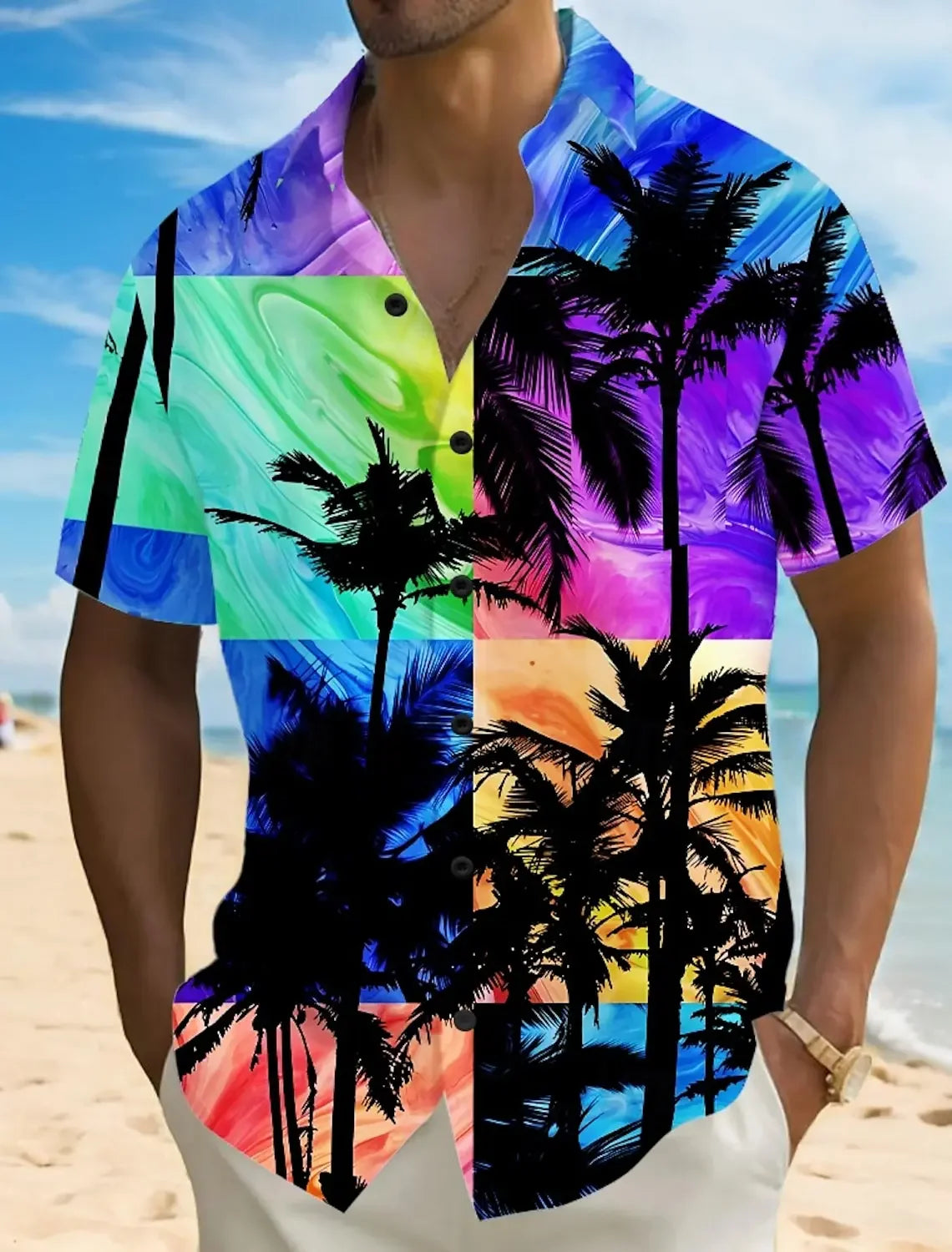 Fashion Men's Hawaiian Shirt 3D Printed Landscape Tropical Plants Shirt  Short Sleeved  Summer Casual Aloha Shirt for Mens