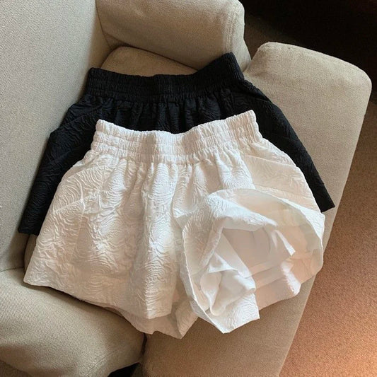 Women's Wide-Leg Jacquard Shorts – High-Waist Streetwear Shorts