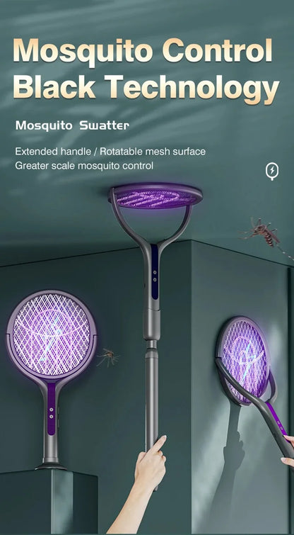 Multi functional 2-in-1 mosquito killer lamp angle retractable mosquito swatter USB rechargeable mosquito swatter bat swatter