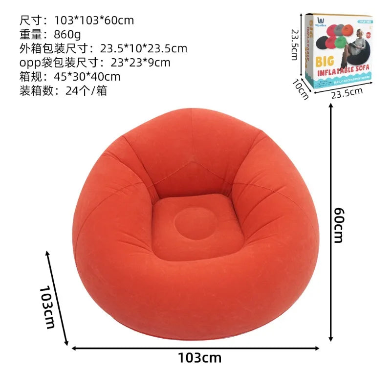 Inflatable Lazy Sofa U-shaped Flocking with Armrests, Backrest Seat Outdoor Pvc Indoor Portable Single Inflatable Sofa