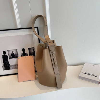 Leather Shoulder Bag - Small Solid Color Korean Fashion Baguette Style Purse