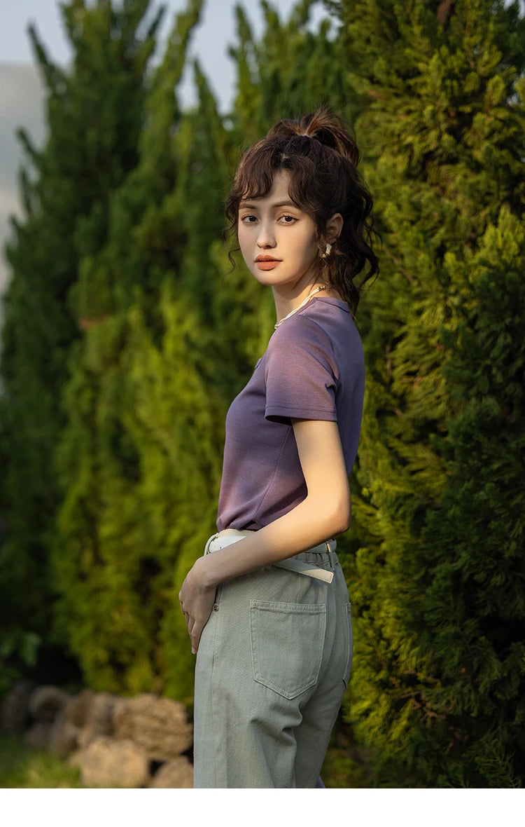 Women's Square-Neck T-Shirt – Elegant Cotton Short-Sleeve Top