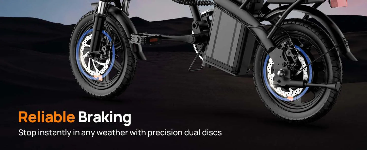 URLIFE 14 Inch Foldable Adult Electric Bike Peak 500W Motor 48V 7.5Ah Removable Battery Up To 40 Miles Range 3H Fast Charging City Commuter Folding Ebike