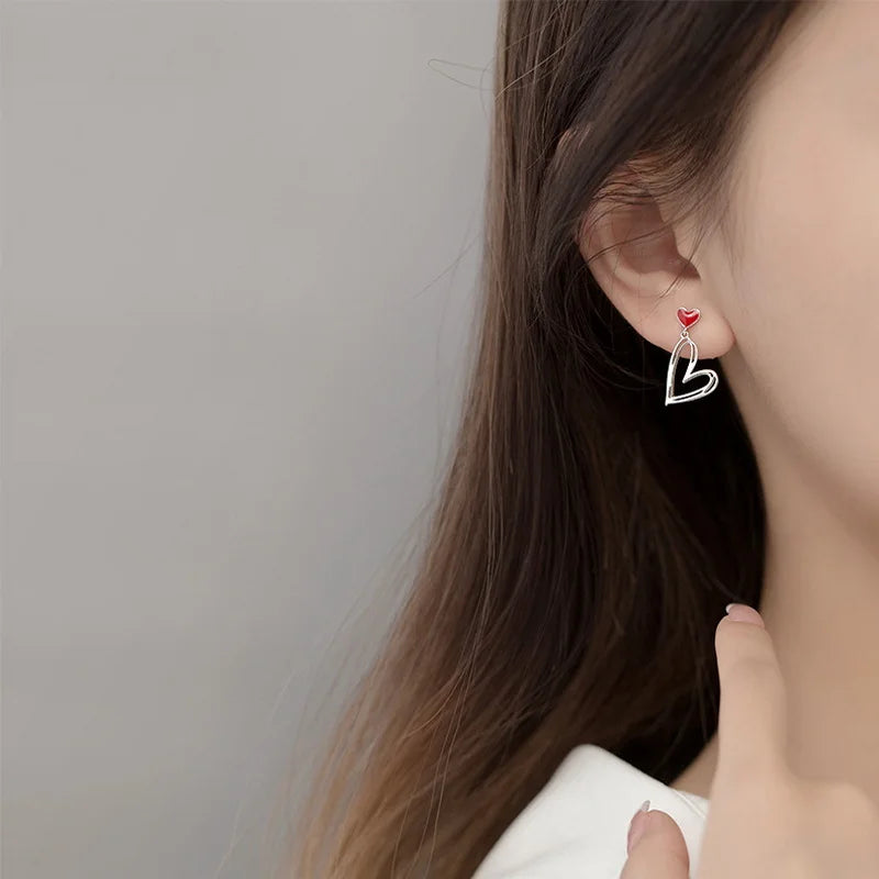 New Trendy Love Heart Zircon Tassel Earrings For Women Shiny Crystal Long Chain Asymmetric Dangle Earring Girl Party Jewelry