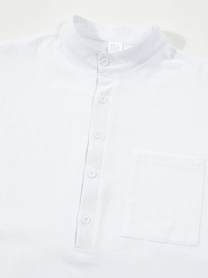 2025 Autumn Cross-Border Men's Cotton and Linen Stand Collar Short Sleeved Shirt, Loose Casual Henley Shirt for Men