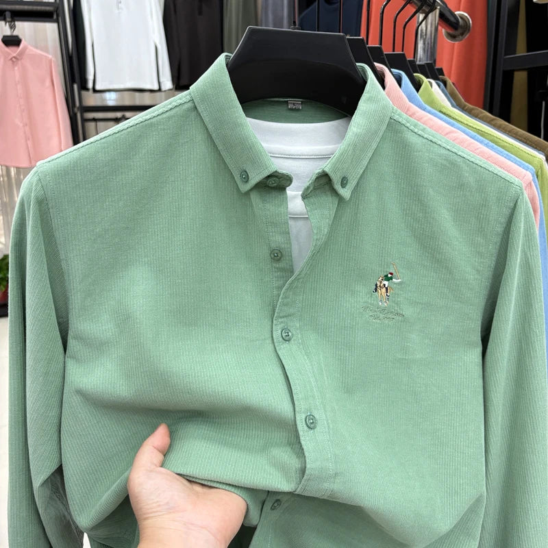 Spring and Autumn New 100% Cotton Long Sleeve Shirt for Men's Business, Leisure, Skin Friendly, Comfortable Collar Shirt Coat