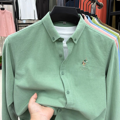 Spring and Autumn New 100% Cotton Long Sleeve Shirt for Men's Business, Leisure, Skin Friendly, Comfortable Collar Shirt Coat
