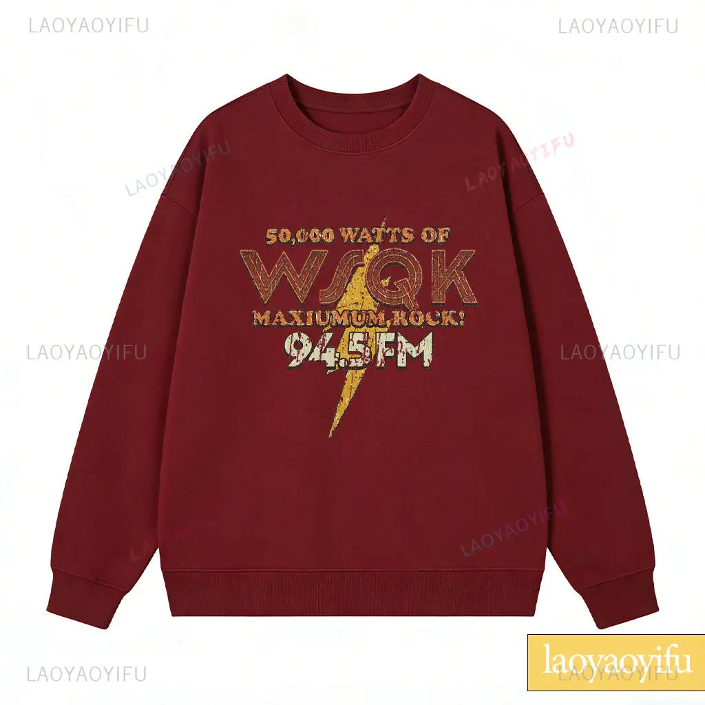 WSQK The Squawk 94.5 FM Radio Sweatshirt Wsqk Unisex Sweatshirts Vintage Sci-fi Crewneck 80s Nostalgic Sweater Retro Shirt Gift