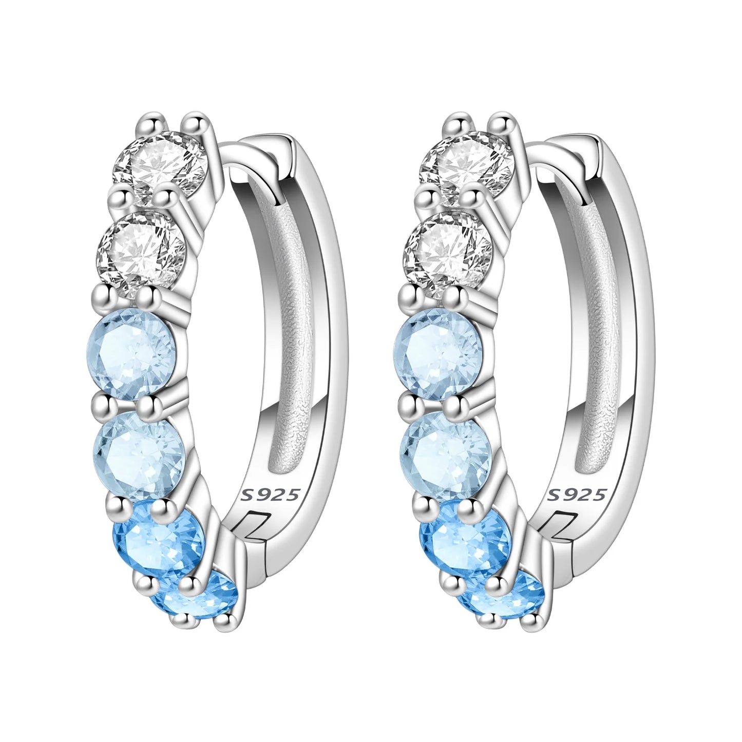 MISEFF Real 925 Sterling Silver Earring Gradual Change Green Blue Colored Zircon Hoop Earrings Engagement Wedding Jewelry Gifts