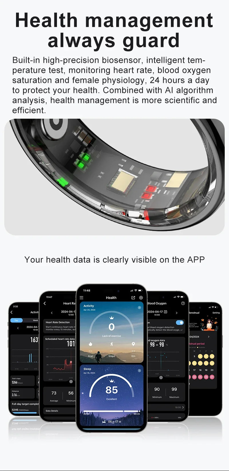R08 Smart Ring For Men Women Touch Control Function Health Monitor IP68 5ATM Waterproof Skin Temperature Measure Smart Ring New