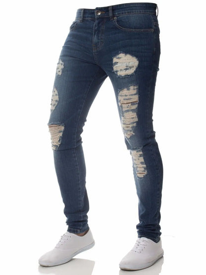 2025 New Solid Color Fashion Men Casual Pants Stretch Jeans Skinny Work Trousers Male Wash Slim Fit for Zippered Jeans Men Cloth