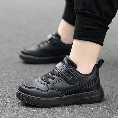 Boys Shoes Sneakers Leather Children Comfortable Flat Shoes Black White Shoes for Kids Girls School Walking Footwear Non Slip