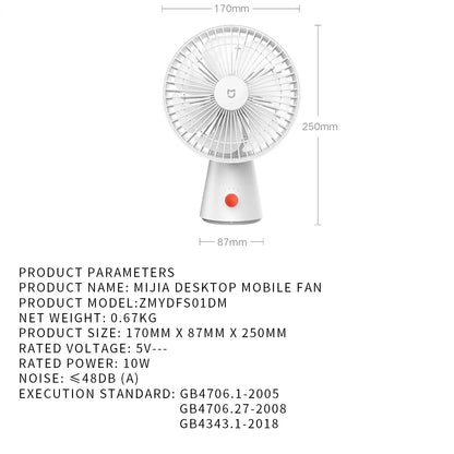 XIAOMI Mijia Portable Desk Fan USB Rechargeable Handheld Mini Electric Fans Cordless Air Cooling Small Fan 4 Gears Speed
