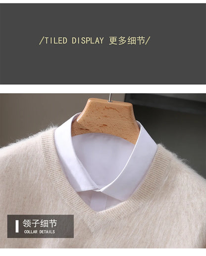 Men's 100% Pure Mink Cashmere Sweater V-neck Pullover Knit Bottoming Shirt Autumn And Winter New Long-Sleeve High-End Mink Tops