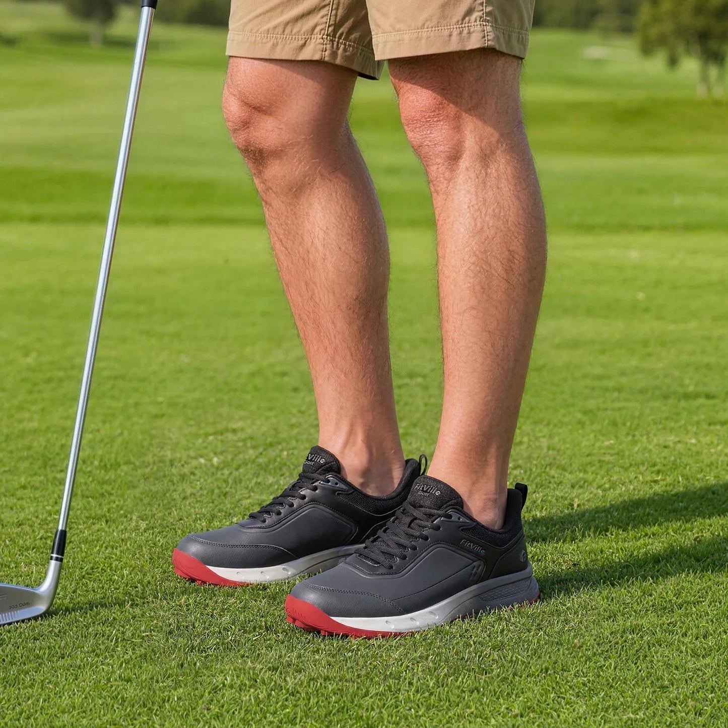 FitVille Men'S Wide Waterproof Spikeless Golf Shoes, High Traction Anti-Slip Sole, Shock Absorption Cushioning Arch Support Professional Golf Trainers, Roomy Toe Box For Wide & Fat Feet