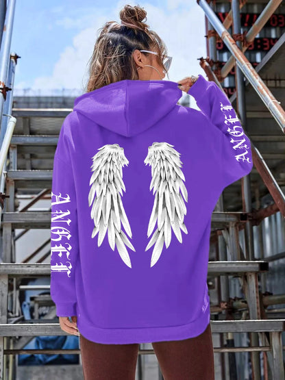 Angel Wings Printed Hoodie - Womens Warm Casual Hoody