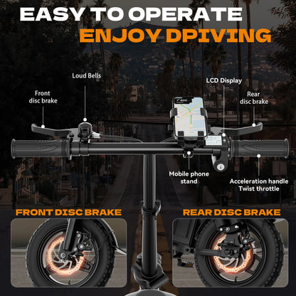 Hisent electric folding bike, 14 inches, 500W brushless motor, 48V 10AH/17.5AH battery available, different models.