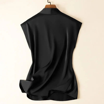 Coffee Silk Rayon V-Neck Pullover Sleeveless Casual Chic Women's Blouse Shirt Korean Fashion Female Clothing 2024 Summer