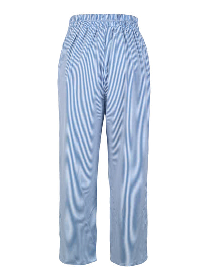 Women's Vertical Striped Wide Leg Pants High Waist Drawstring Loose Casual Trousers Autumn Elastic Waist Trousers with Pockets