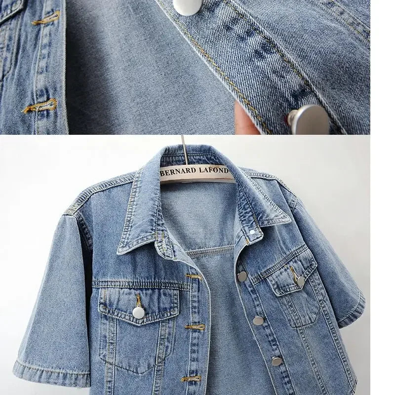 Fashionable New Versatile Short Sleeved Denim Jacket for Women Loose Korean Version Top Small Shawl Cardigan for Outerwear
