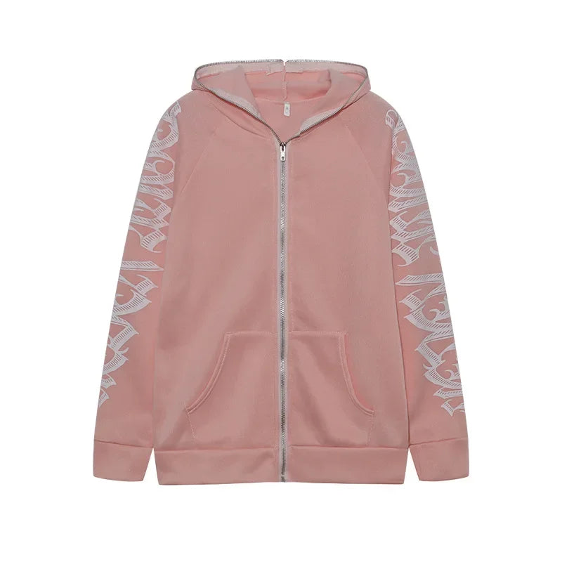 Women Crop Zip Hoodie Y2K Gothic Letter Big Hood Slim Sweatshirt Long Sleeve Cropped Jacket Street Club Daily Casual Outfit