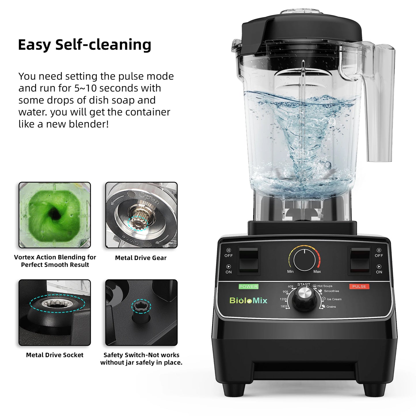 BioloMix 2200W Professional Blender - Smart Timer 2L Jar Mixer Juicer Ice Crusher