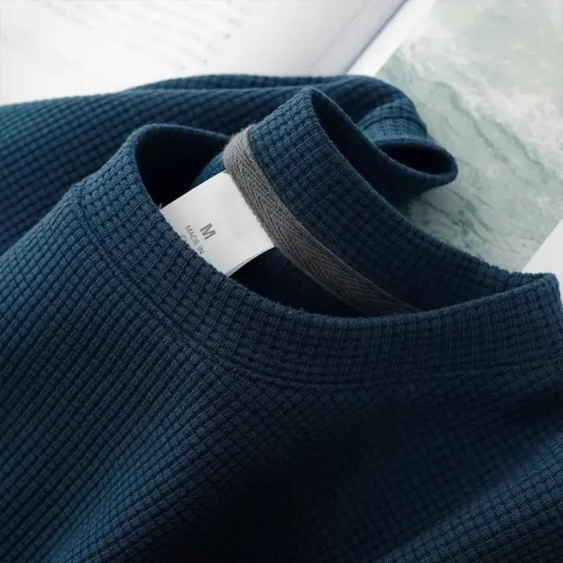 Men's Waffle-Knit T-Shirt – Breathable Round-Neck Casual Top