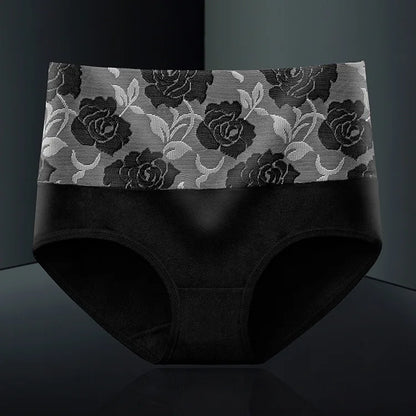 Plus Size L-5XL Women's Briefs Underwear Cotton High Waist Tummy Control Panties Rose Jacquard Ladies Panty Multipack