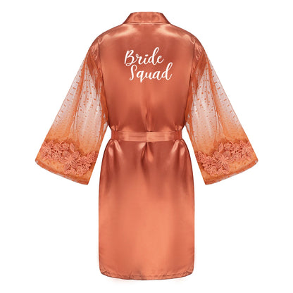 Caramel Wedding Bride Bridesmaid Robes Dressing Gown Sexy Women Bathrobe Night Shirts Short Women Kimono Mesh Sleeve