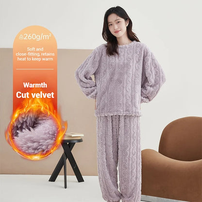 Ultra Soft Warm Coral Fleece Pajama Set Lightweight Fluffy Winter Loungewear Sleepwear For Women Cozy Home Suit Winter Style New