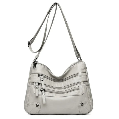 Soft Leather Shoulder Bag - Women's Crossbody Double Layered Large Capacity Tote