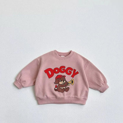Baby Boys Cartoon Dog Hoodie - Solid Color Long Sleeve Top Autumn 2025