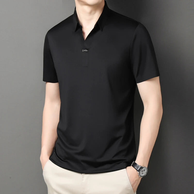 Men's Polo Shirt - Elastic Stretch, Business Casual Short Sleeve Polo for Office Wear