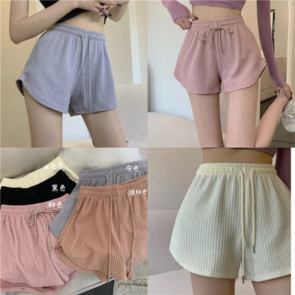 New Summer Waffle Shorts for Women, High Waist Plus Size Loose Casual Pants, Internet Famous Sports Fitness Shorts