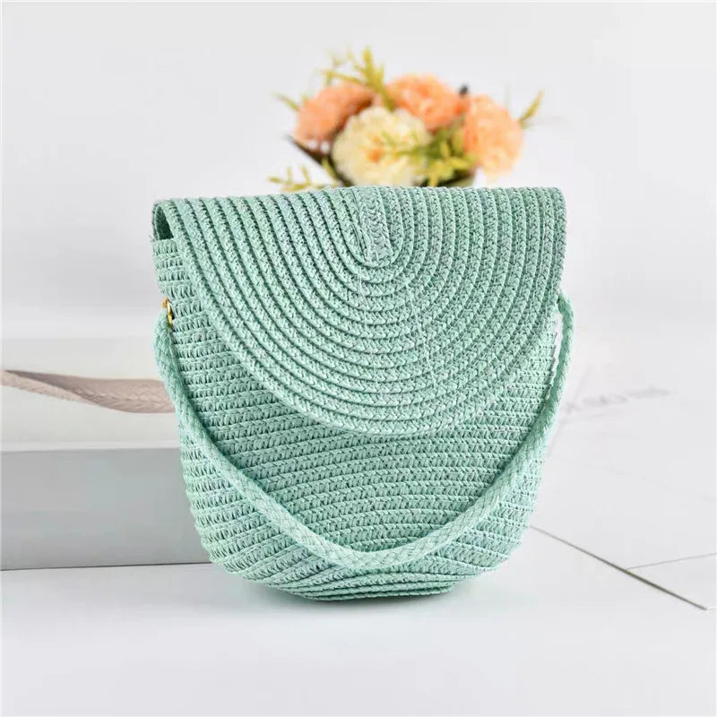 Half Moon Rattan Crossbody Bag - Handmade Woven Straw Beach Bag for Women