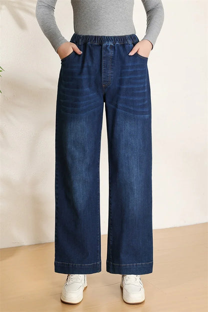 Women Wide Leg Jeans 7XL 9XL Straight Stretched Plus Size Girls Fashion Lady High Waist Female Oversized Denim Pants Trousers