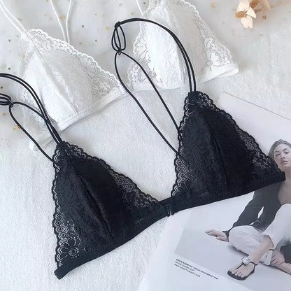 French Underwear Women's Front Buckle Triangle Cup Thin Strap Beautiful Back Thin Style Lace Summer Sexy Pure Bra for Women