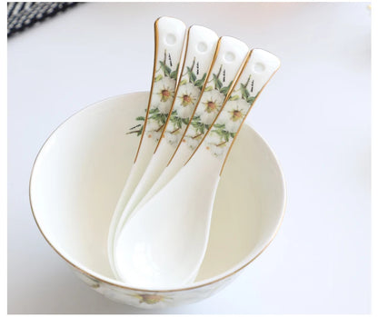 Bone China Dinnerware Set - Floral Ceramic Plates Bowls  Soup Pots