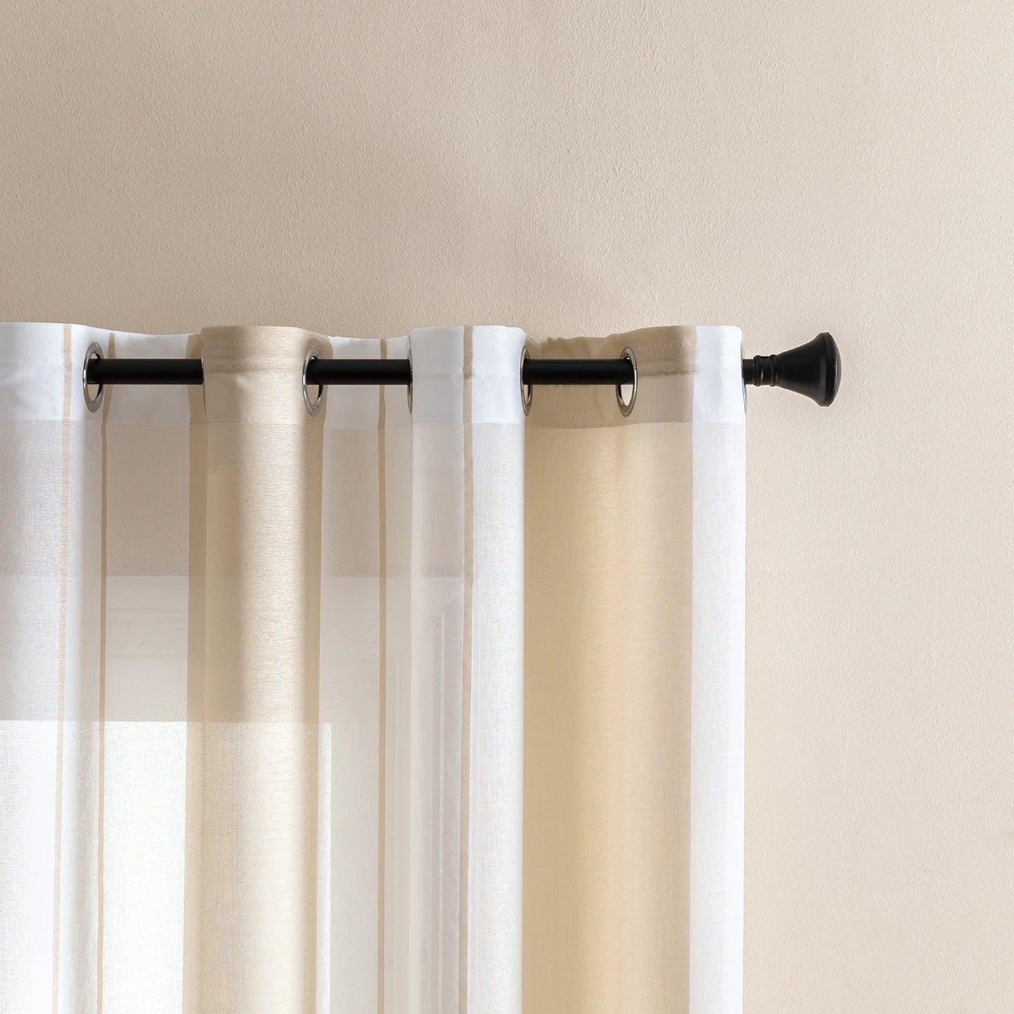 Striped Sheer Curtains | Soft Voile Fabric Semi Sheer Drapes - Eyelet Panels for Office & Home