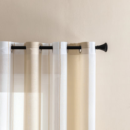 Striped Sheer Curtains | Soft Voile Fabric Semi Sheer Drapes - Eyelet Panels for Office & Home