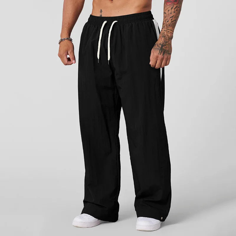 Autumn New Casual Pants Men’s Loose Cotton Casual Pants Wide-Leg Trendy Sports Patchwork Long Pants American-Style Sweatpants