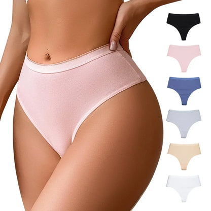 1PC Thongs Women Cotton Panties Female High Rise G-String Sexy High Leg Cut Bikini Solid Color T-back Breathable Lingerie S-L