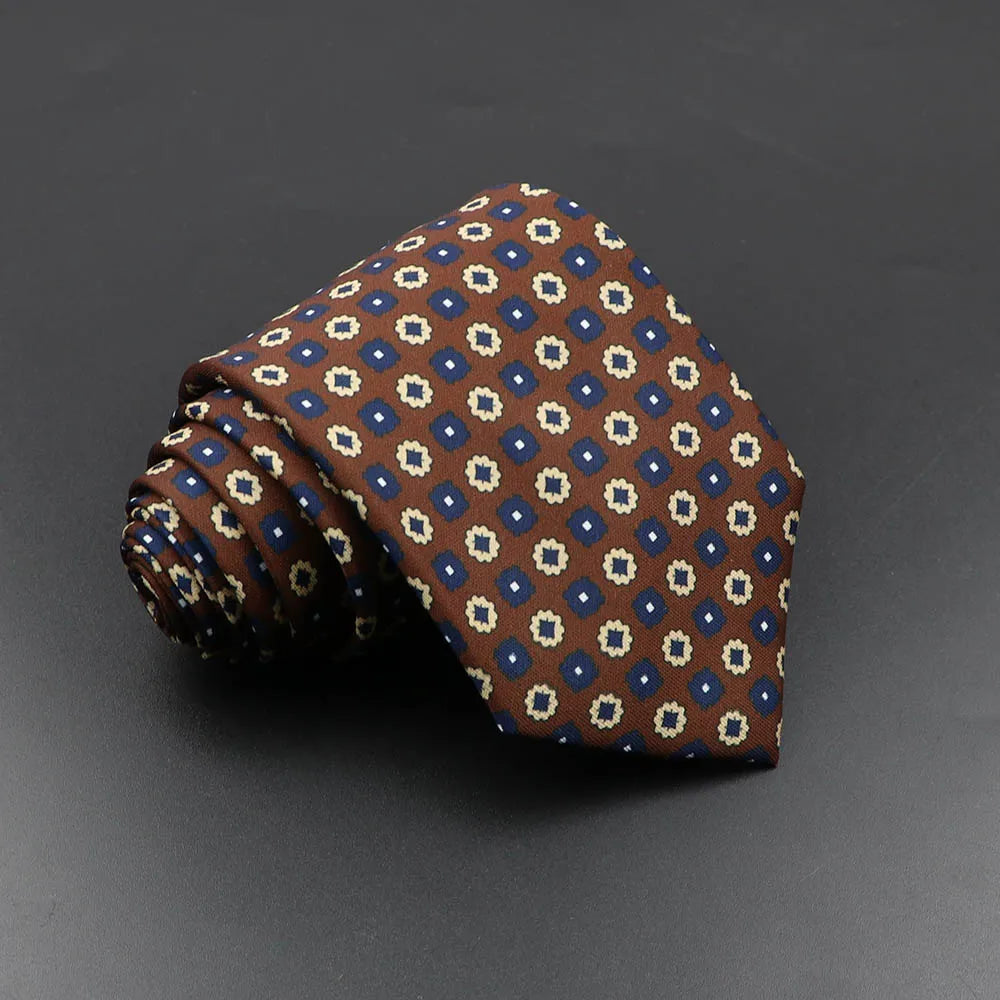 Mens Silk Tie - 75cm Soft Novelty Necktie in Blue Green Orange Floral Pattern