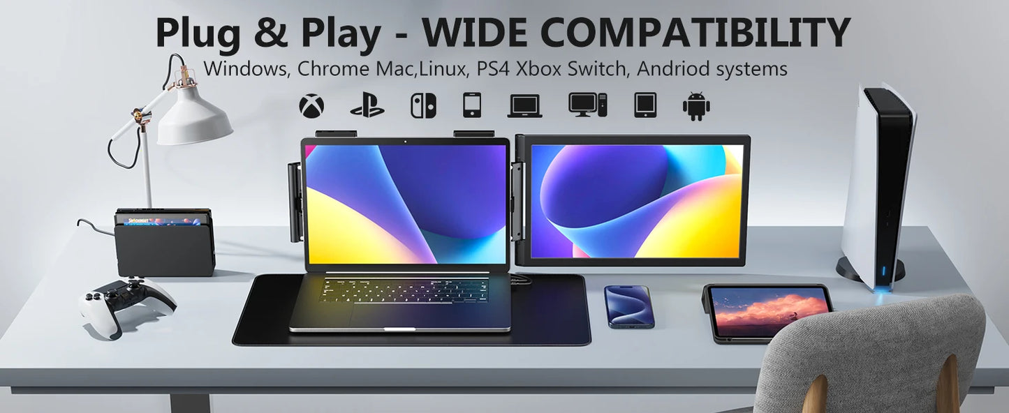 14 Inch Portable Monitor – Laptop Screen Extender with 1080P IPS Display, USB-C HDMI Port