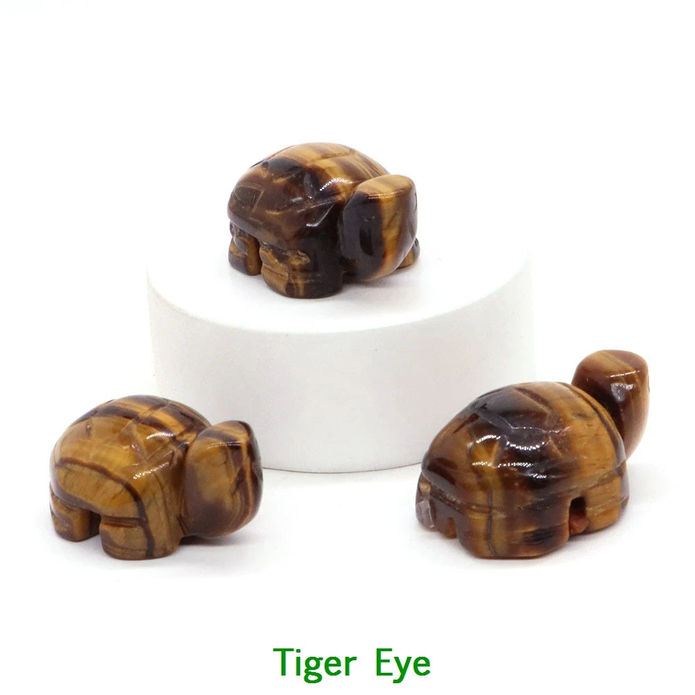 1.2" Mini Natural Crystal Stone Turtle Statue Reiki Healing Tortoise Figurine Amulet Fengshui Sculpture for Home Office Decor