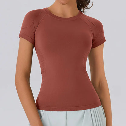 Women Yoga Shirt - Slim Fit Breathable Workout Tee | Quick Dry Stretchy Activewear