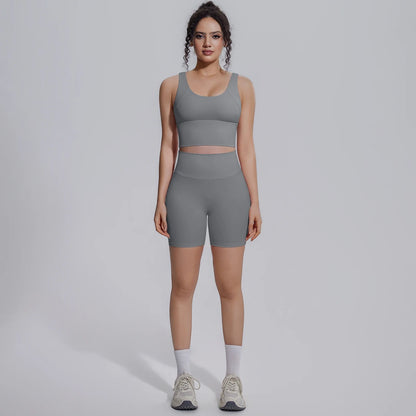 Solid Color Summer Yoga Set Woman's Sexy Backless Yoga Underwear with Chest Pad Quick-Dry Hip Push Up Fitness Shorts Sportswear
