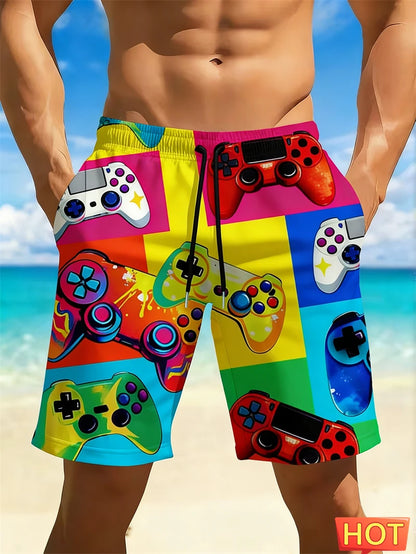 Cool Graffiti Gamepad Beach Shorts For Men Quick Dry Swim Shorts For Casual Daily Wear Beach Days And Video Game Themed Shorts
